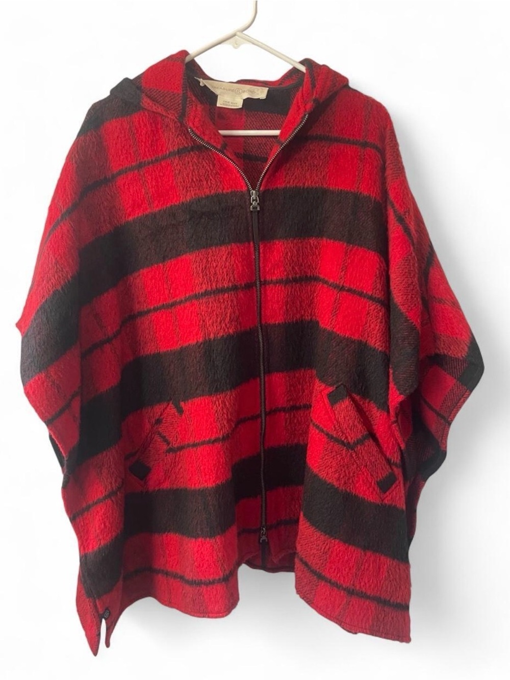 Treasure & Bond Red and Black Plaid Hooded Poncho